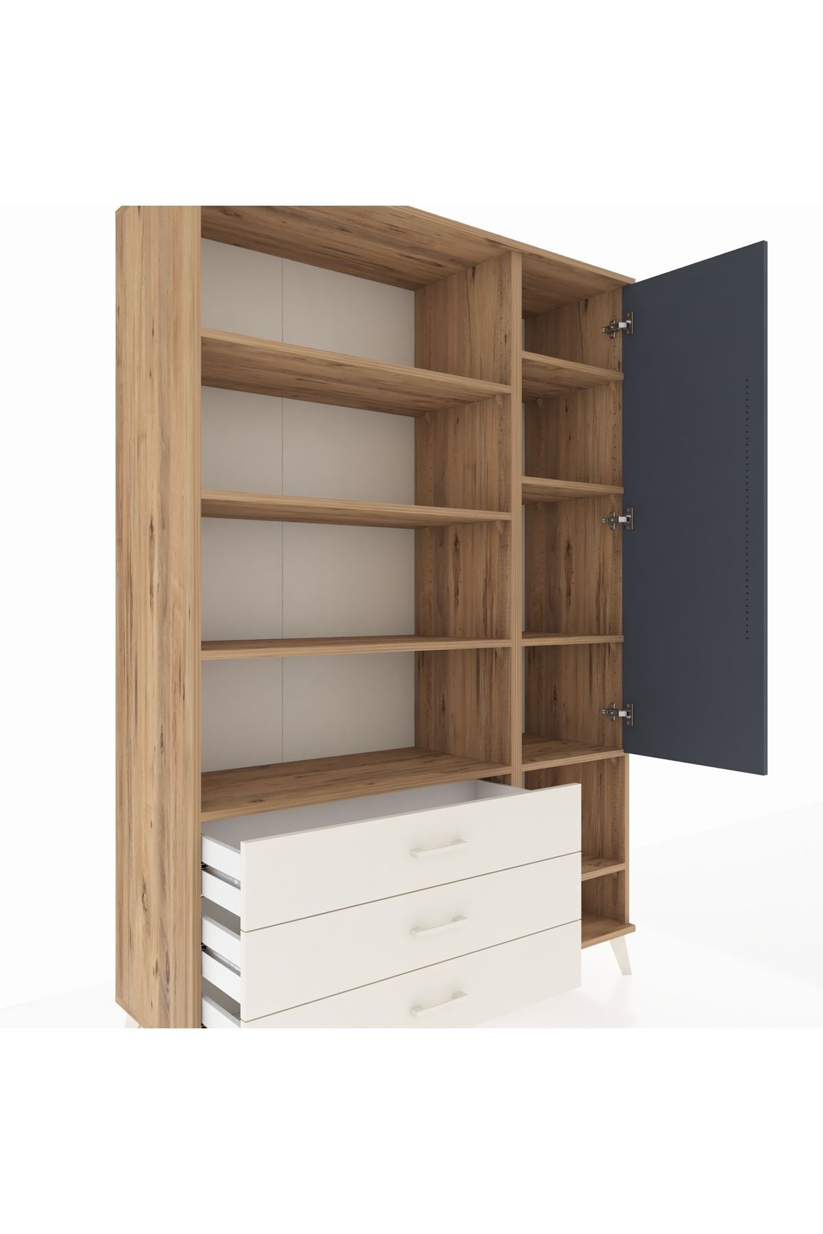 Hyperion Dolap 9 Raflı 3 Çekmeceli Tek Kapaklı  132x44x195 Çam-Antrasit/Aytaşı