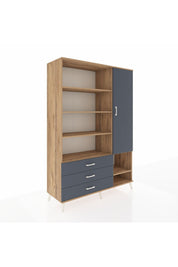 Hyperion Dolap 9 Raflı 3 Çekmeceli Tek Kapaklı  132x44x195 Çam-Antrasit/Antrasit