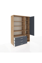 Hyperion Dolap 9 Raflı 3 Çekmeceli Tek Kapaklı  132x44x195 Çam-Antrasit/Antrasit