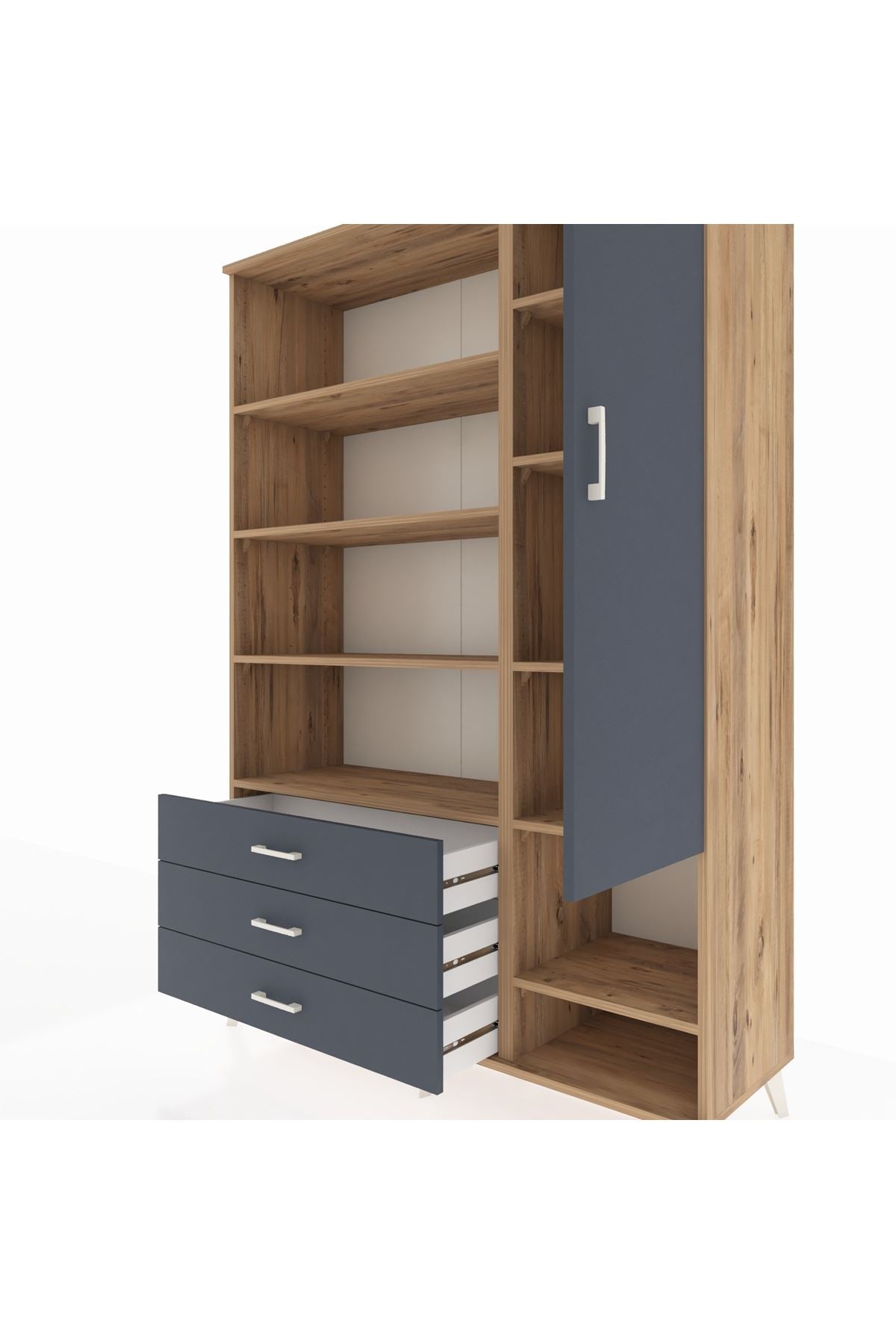 Hyperion Dolap 9 Raflı 3 Çekmeceli Tek Kapaklı  132x44x195 Çam-Antrasit/Antrasit