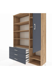 Hyperion Dolap 9 Raflı 3 Çekmeceli Tek Kapaklı  132x44x195 Çam-Antrasit/Antrasit