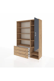 Hyperion Dolap 9 Raflı 3 Çekmeceli Tek Kapaklı  132x44x195 Çam-Antrasit/Çam