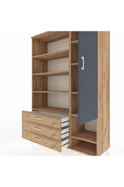 Hyperion Dolap 9 Raflı 3 Çekmeceli Tek Kapaklı  132x44x195 Çam-Antrasit/Çam