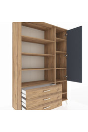 Hyperion Dolap 9 Raflı 3 Çekmeceli Tek Kapaklı  132x44x195 Çam-Antrasit/Çam