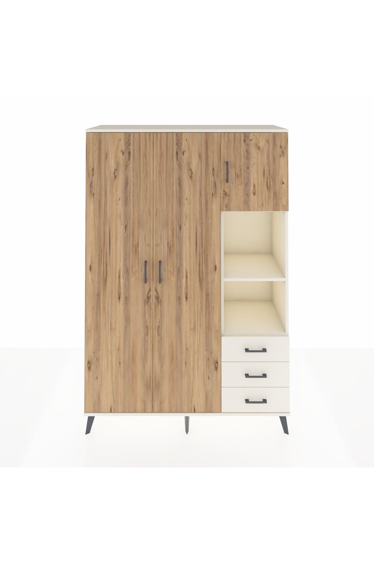 Hyperion Dolap 5 Raflı 3 Çekmeceli Tek Askılı 132x44x195 Aytaşı-Çam/Aytaşı