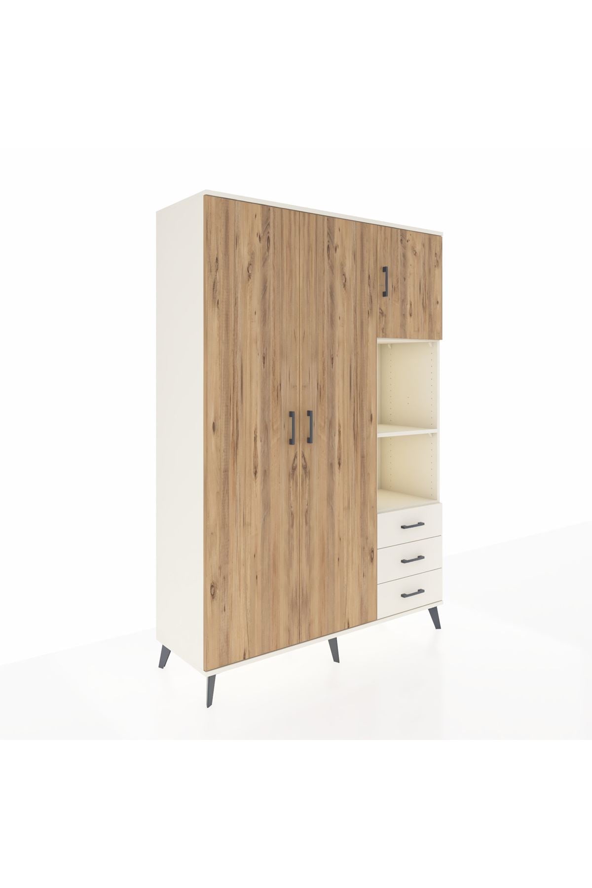 Hyperion Dolap 5 Raflı 3 Çekmeceli Tek Askılı 132x44x195 Aytaşı-Çam/Aytaşı