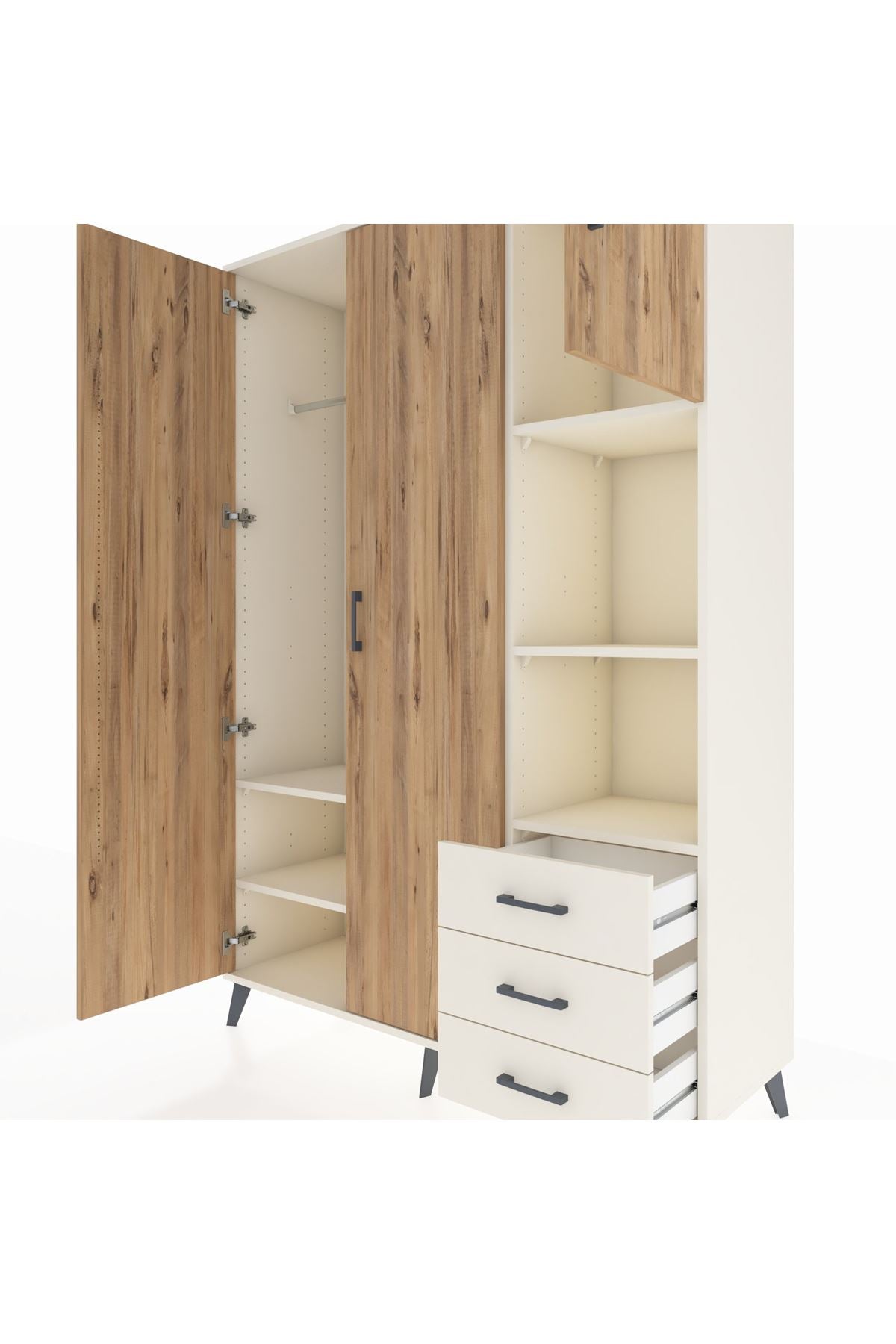 Hyperion Dolap 5 Raflı 3 Çekmeceli Tek Askılı 132x44x195 Aytaşı-Çam/Aytaşı