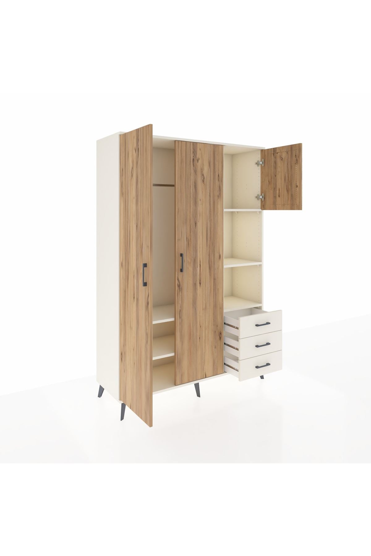 Hyperion Dolap 5 Raflı 3 Çekmeceli Tek Askılı 132x44x195 Aytaşı-Çam/Aytaşı