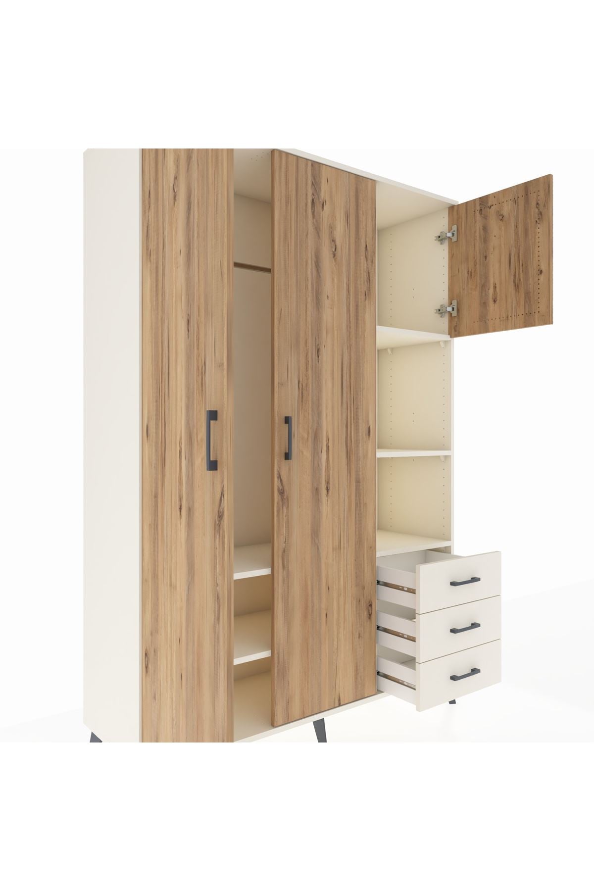 Hyperion Dolap 5 Raflı 3 Çekmeceli Tek Askılı 132x44x195 Aytaşı-Çam/Aytaşı