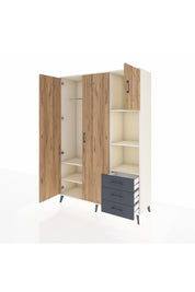 Hyperion Dolap 5 Raflı 3 Çekmeceli Tek Askılı 132x44x195 Aytaşı-Çam/Antrasit