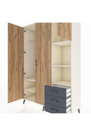 Hyperion Dolap 5 Raflı 3 Çekmeceli Tek Askılı 132x44x195 Aytaşı-Çam/Antrasit