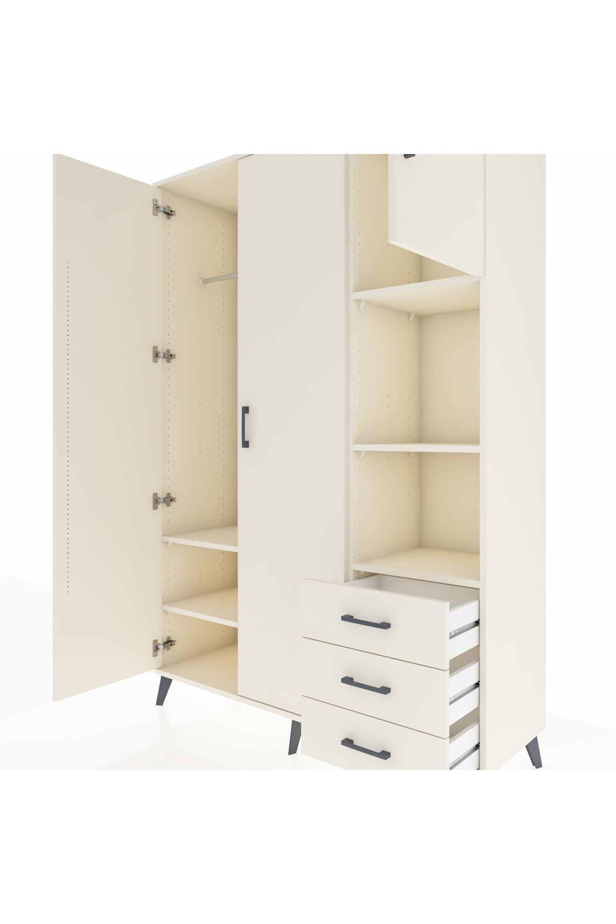 Hyperion Dolap 5 Raflı 3 Çekmeceli Tek Askılı 132x44x195 Aytaşı-Aytaşı/Aytaşı