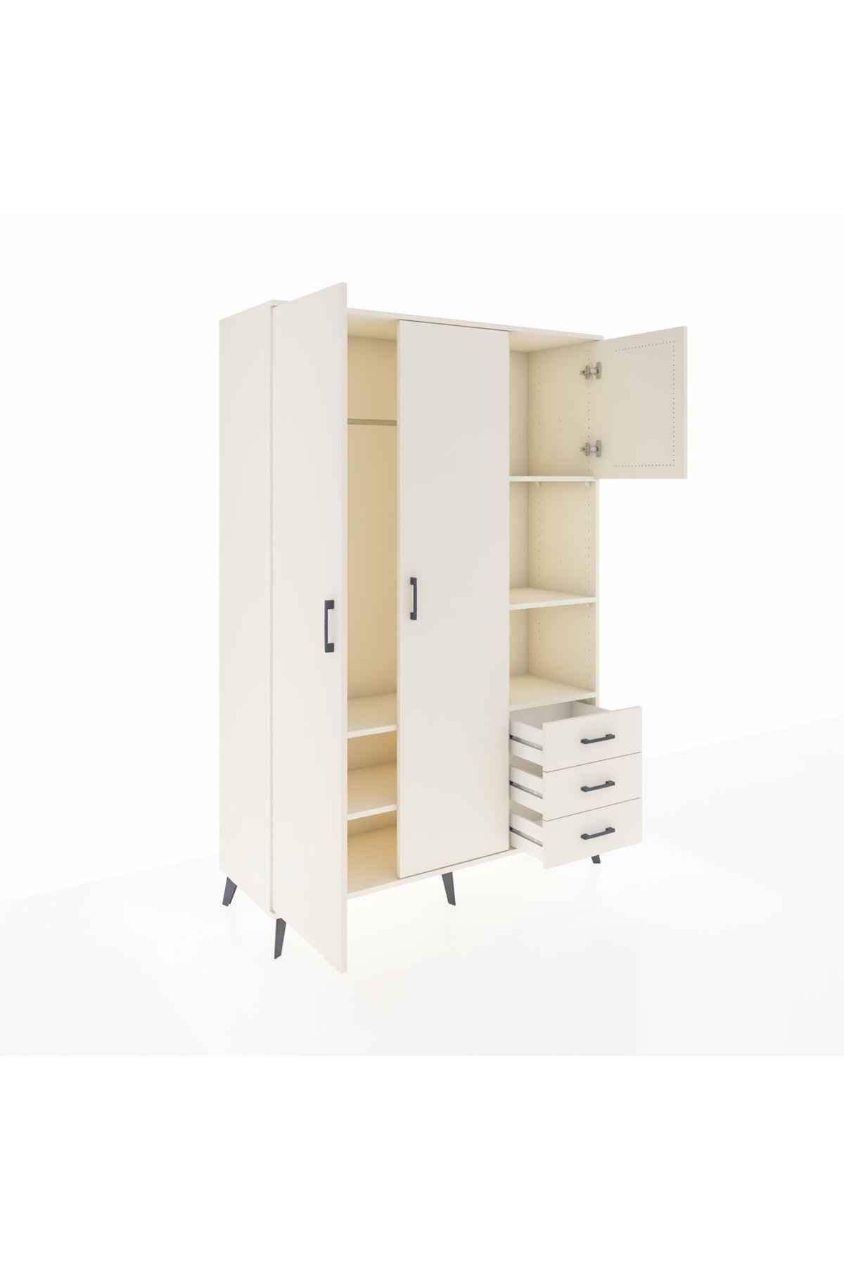 Hyperion Dolap 5 Raflı 3 Çekmeceli Tek Askılı 132x44x195 Aytaşı-Aytaşı/Aytaşı