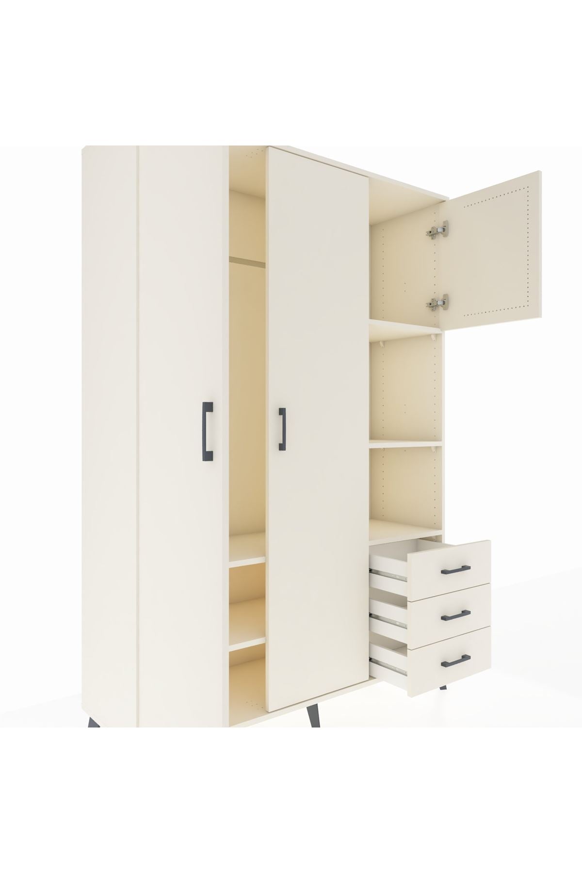 Hyperion Dolap 5 Raflı 3 Çekmeceli Tek Askılı 132x44x195 Aytaşı-Aytaşı/Aytaşı