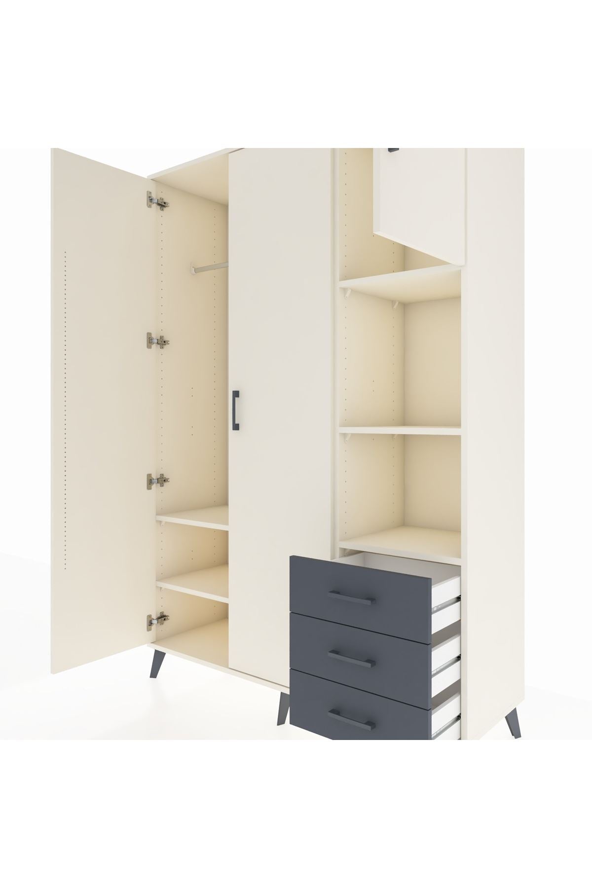 Hyperion Dolap 5 Raflı 3 Çekmeceli Tek Askılı 132x44x195 Aytaşı-Aytaşı/Antrasit