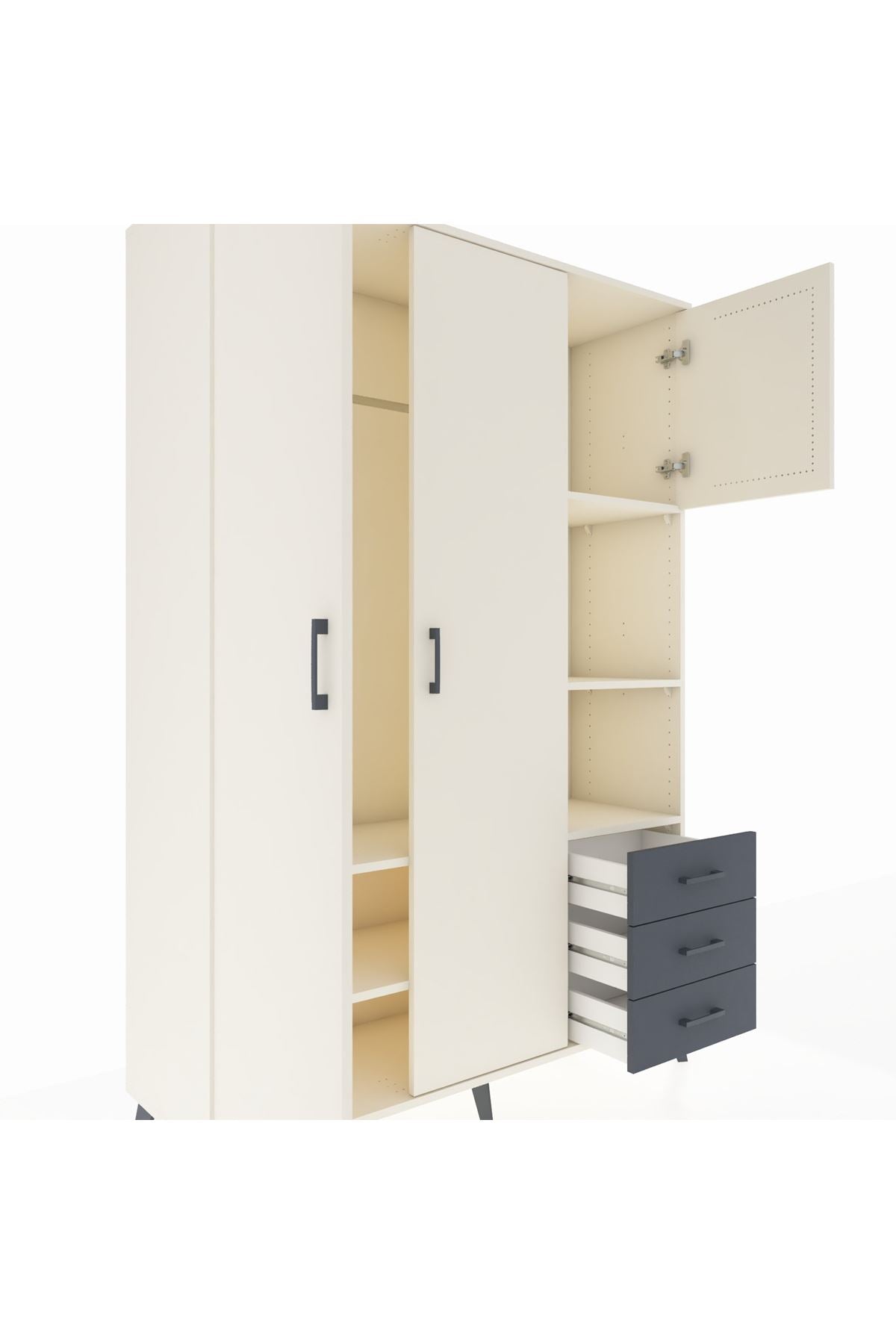 Hyperion Dolap 5 Raflı 3 Çekmeceli Tek Askılı 132x44x195 Aytaşı-Aytaşı/Antrasit