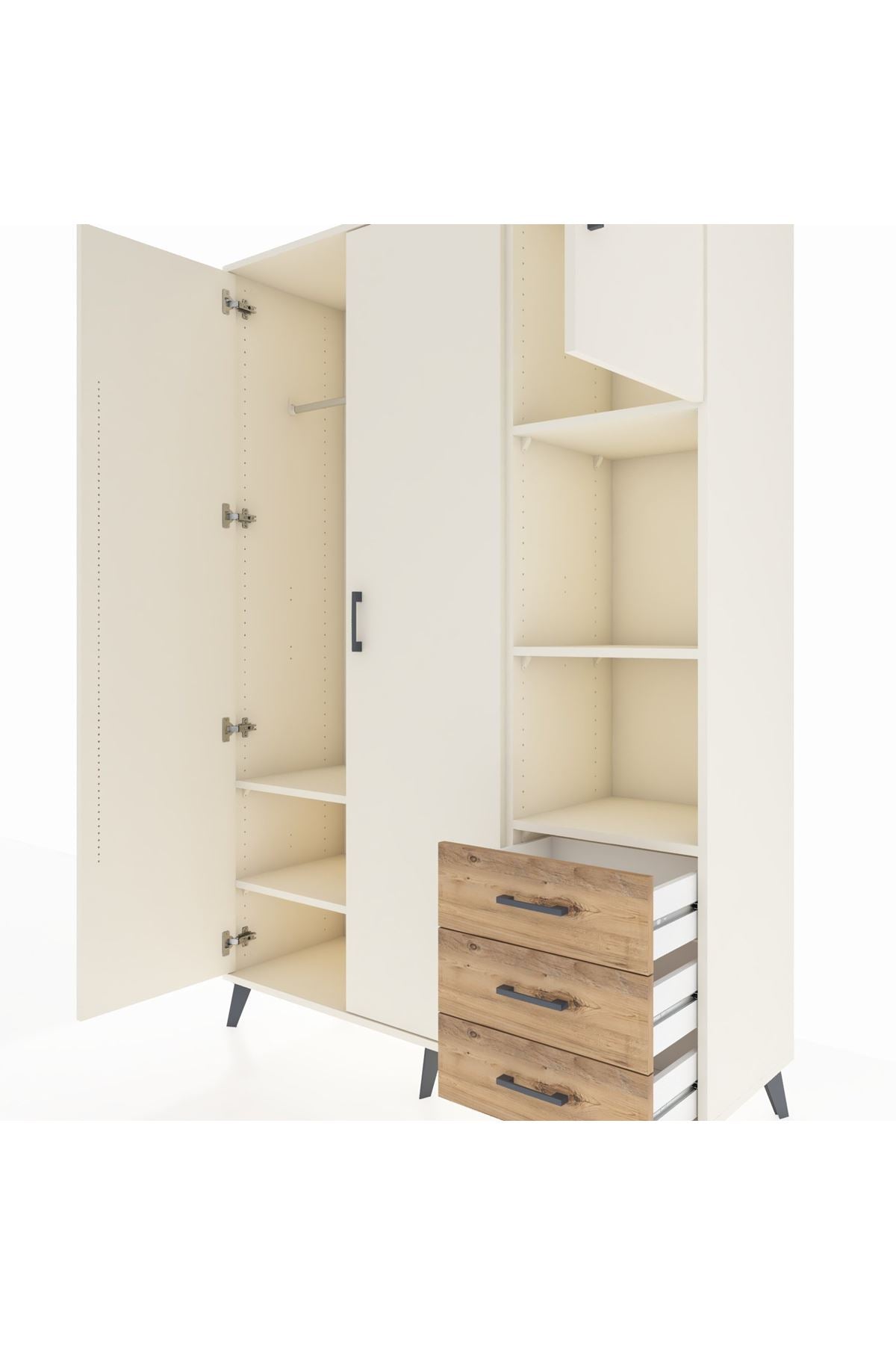 Hyperion Dolap 5 Raflı 3 Çekmeceli Tek Askılı 132x44x195 Aytaşı-Aytaşı/Çam