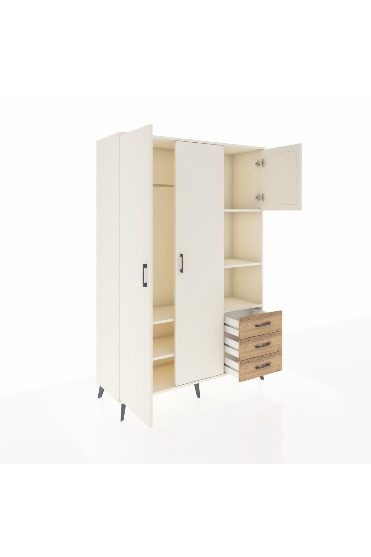 Hyperion Dolap 5 Raflı 3 Çekmeceli Tek Askılı 132x44x195 Aytaşı-Aytaşı/Çam