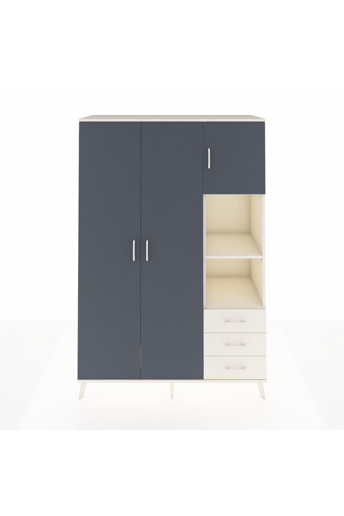 Hyperion Dolap 5 Raflı 3 Çekmeceli Tek Askılı 132x44x195 Aytaşı-Antrasit/Aytaşı