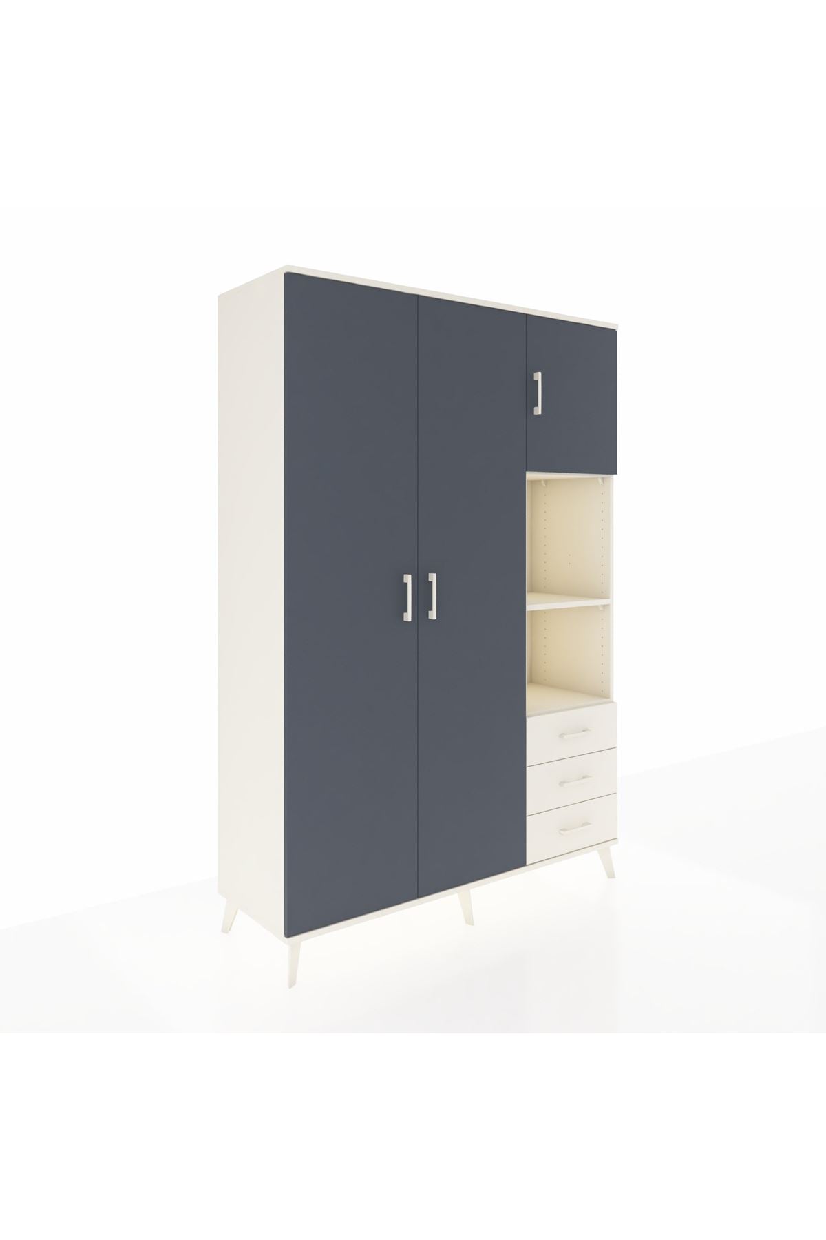 Hyperion Dolap 5 Raflı 3 Çekmeceli Tek Askılı 132x44x195 Aytaşı-Antrasit/Aytaşı