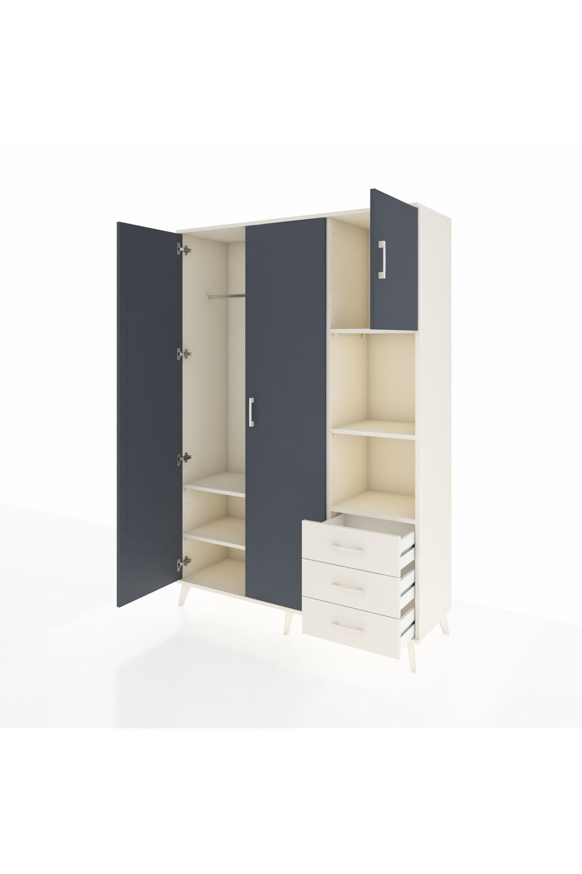 Hyperion Dolap 5 Raflı 3 Çekmeceli Tek Askılı 132x44x195 Aytaşı-Antrasit/Aytaşı