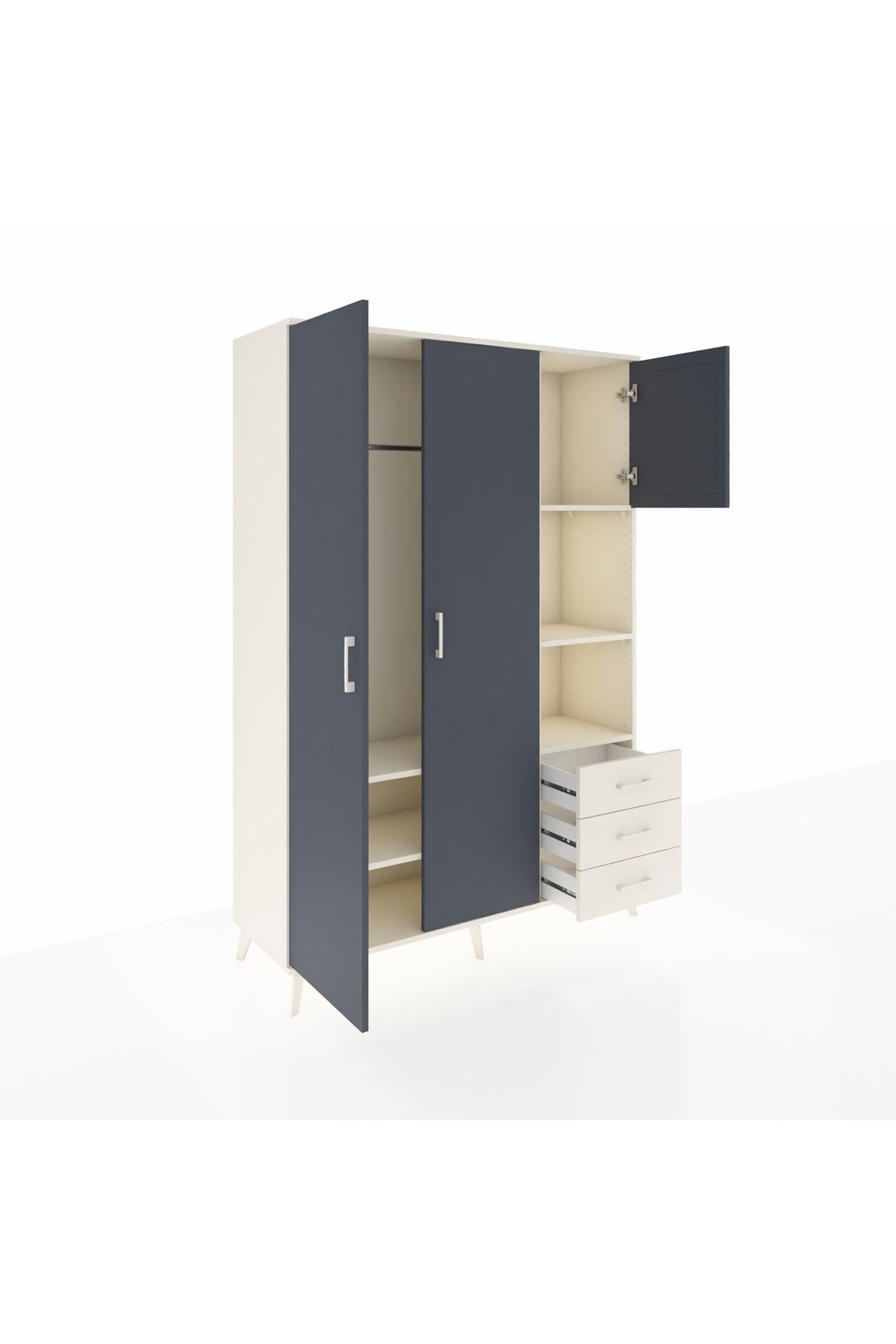 Hyperion Dolap 5 Raflı 3 Çekmeceli Tek Askılı 132x44x195 Aytaşı-Antrasit/Aytaşı