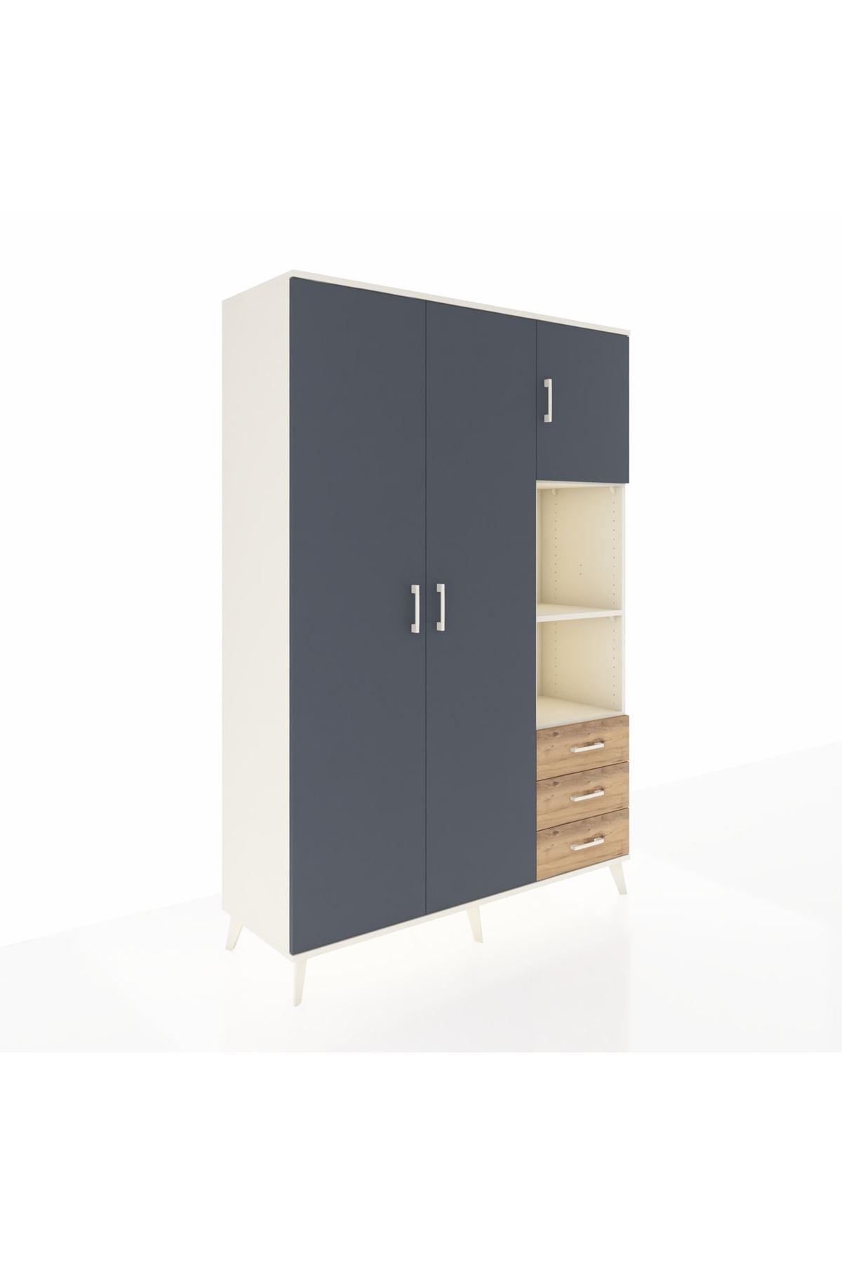 Hyperion Dolap 5 Raflı 3 Çekmeceli Tek Askılı 132x44x195 Aytaşı-Antrasit/Çam