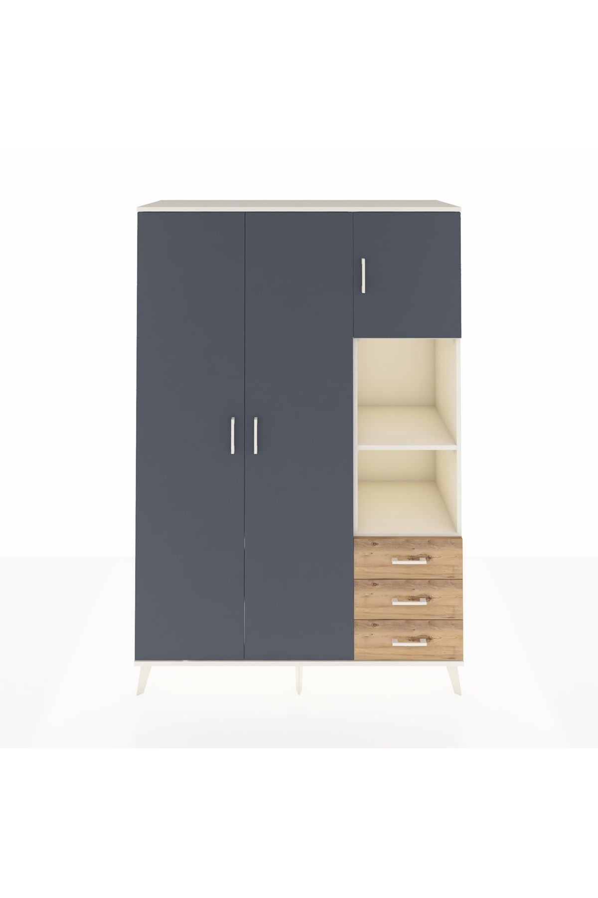 Hyperion Dolap 5 Raflı 3 Çekmeceli Tek Askılı 132x44x195 Aytaşı-Antrasit/Çam