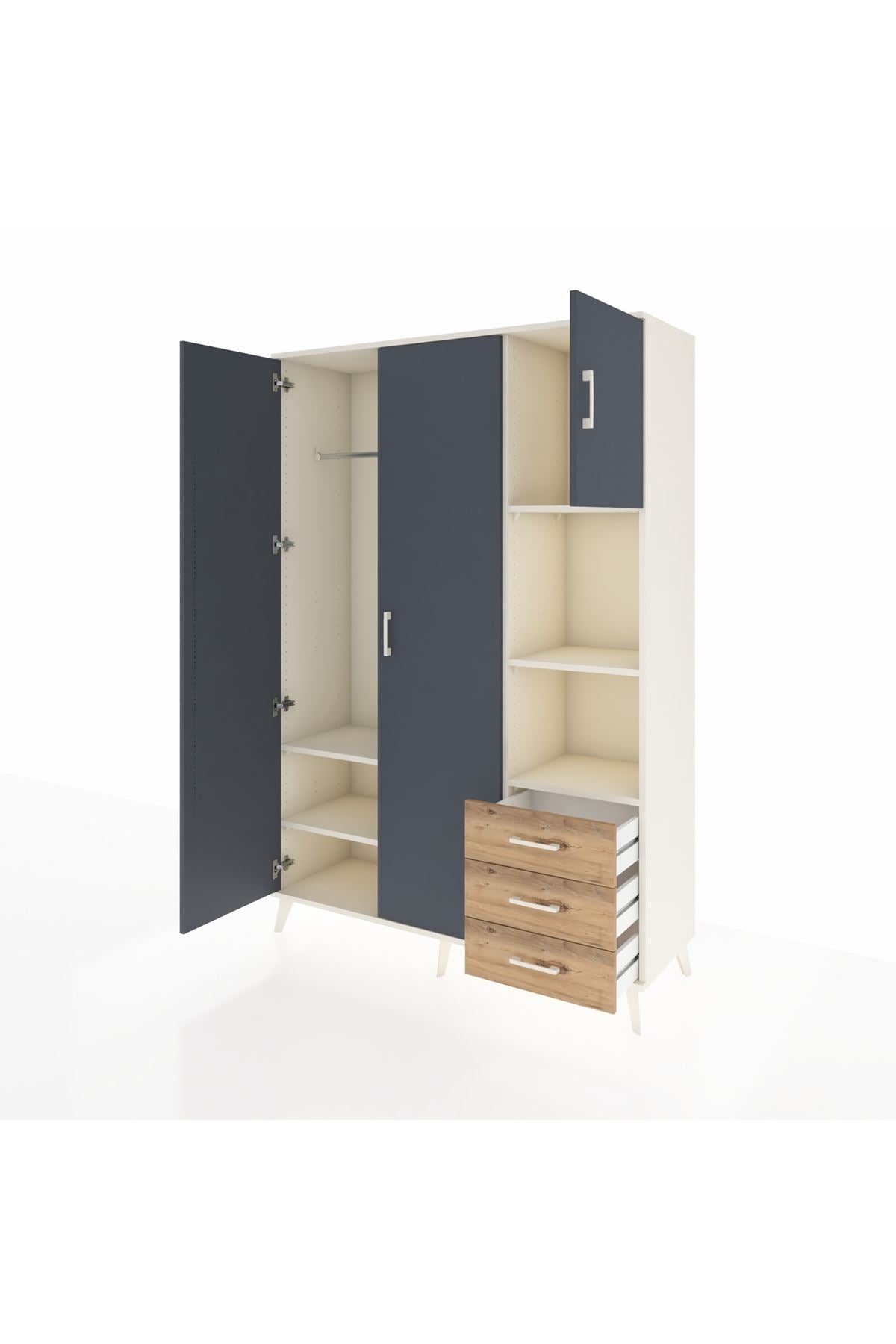 Hyperion Dolap 5 Raflı 3 Çekmeceli Tek Askılı 132x44x195 Aytaşı-Antrasit/Çam