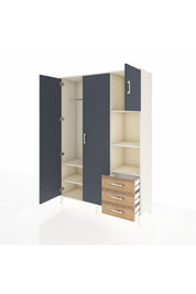 Hyperion Dolap 5 Raflı 3 Çekmeceli Tek Askılı 132x44x195 Aytaşı-Antrasit/Çam