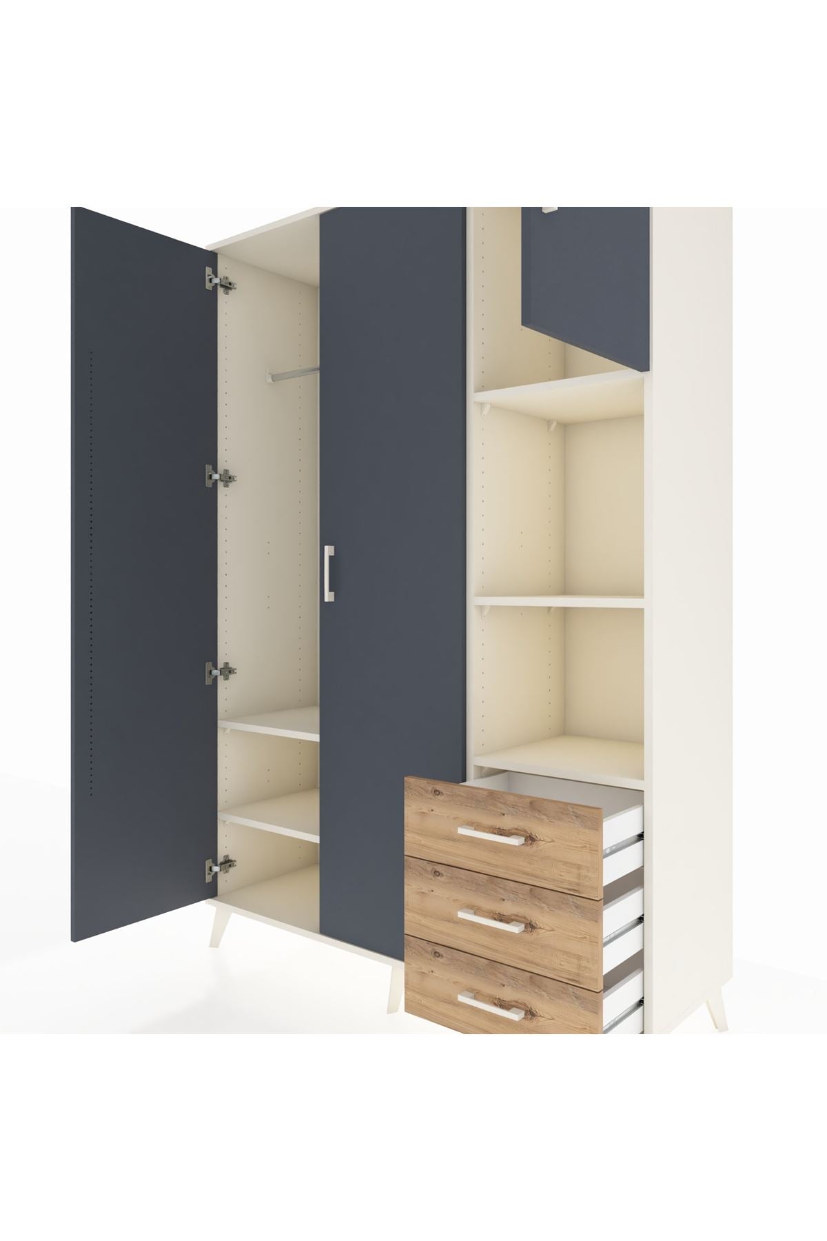 Hyperion Dolap 5 Raflı 3 Çekmeceli Tek Askılı 132x44x195 Aytaşı-Antrasit/Çam