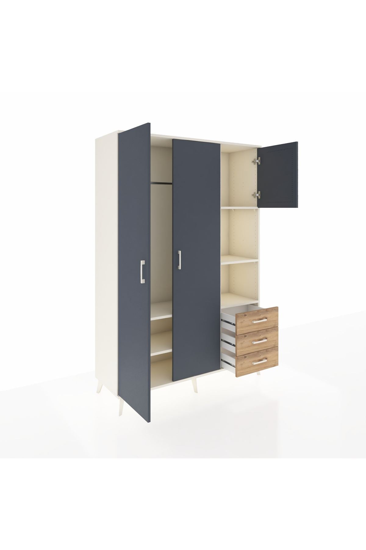 Hyperion Dolap 5 Raflı 3 Çekmeceli Tek Askılı 132x44x195 Aytaşı-Antrasit/Çam