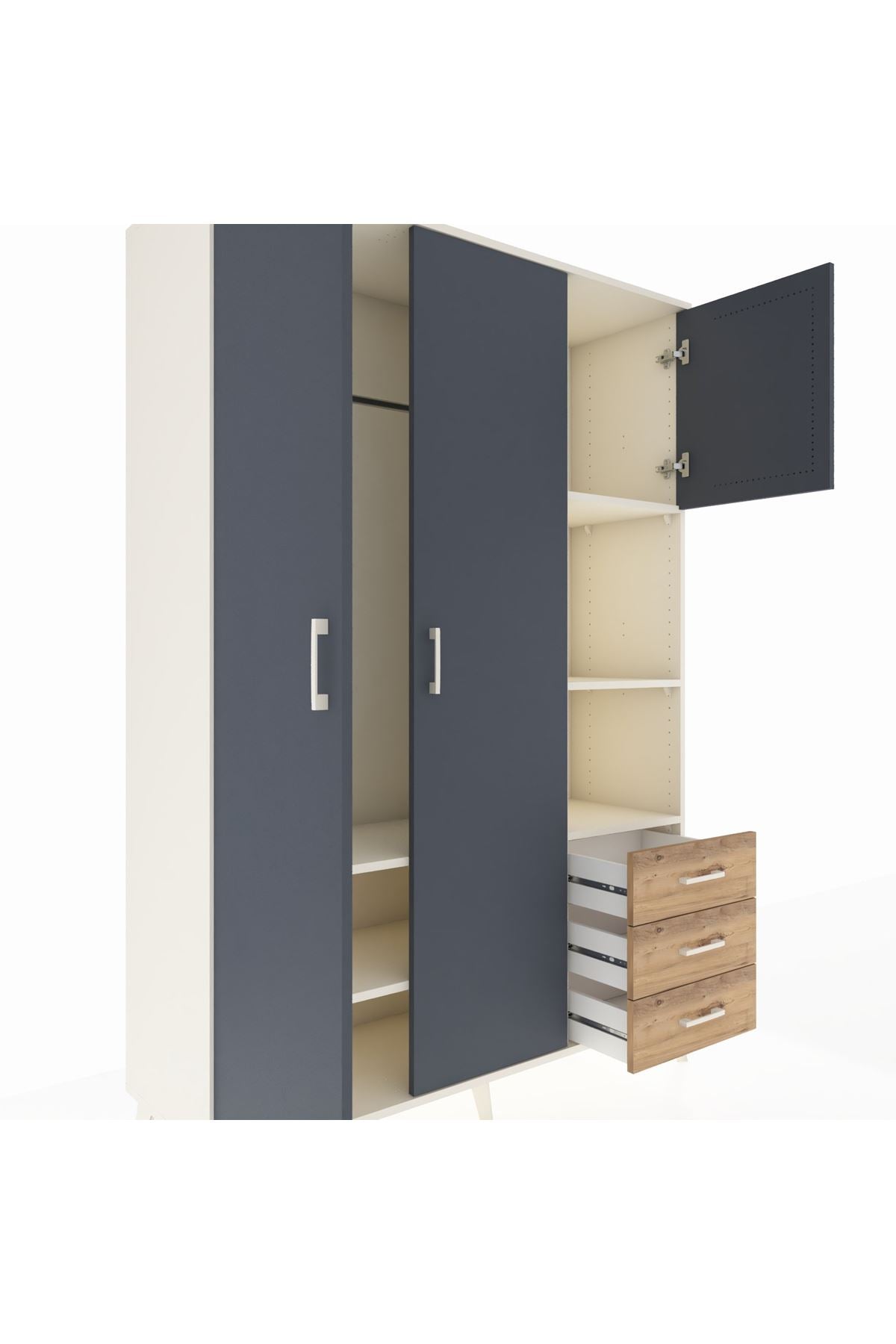 Hyperion Dolap 5 Raflı 3 Çekmeceli Tek Askılı 132x44x195 Aytaşı-Antrasit/Çam