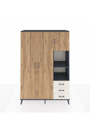 Hyperion Dolap 5 Raflı 3 Çekmeceli Tek Askılı 132x44x195 Antrasit-Çam/Aytaşı