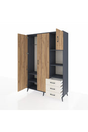 Hyperion Dolap 5 Raflı 3 Çekmeceli Tek Askılı 132x44x195 Antrasit-Çam/Aytaşı