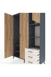 Hyperion Dolap 5 Raflı 3 Çekmeceli Tek Askılı 132x44x195 Antrasit-Çam/Aytaşı