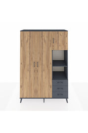 Hyperion Dolap 5 Raflı 3 Çekmeceli Tek Askılı 132x44x195 Antrasit-Çam/Antrasit