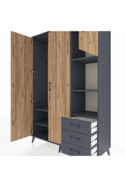 Hyperion Dolap 5 Raflı 3 Çekmeceli Tek Askılı 132x44x195 Antrasit-Çam/Antrasit