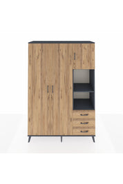 Hyperion Dolap 5 Raflı 3 Çekmeceli Tek Askılı 132x44x195 Antrasit-Çam/Çam