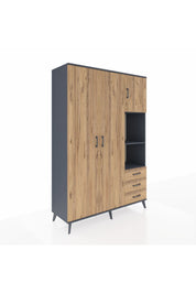 Hyperion Dolap 5 Raflı 3 Çekmeceli Tek Askılı 132x44x195 Antrasit-Çam/Çam