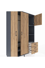 Hyperion Dolap 5 Raflı 3 Çekmeceli Tek Askılı 132x44x195 Antrasit-Çam/Çam