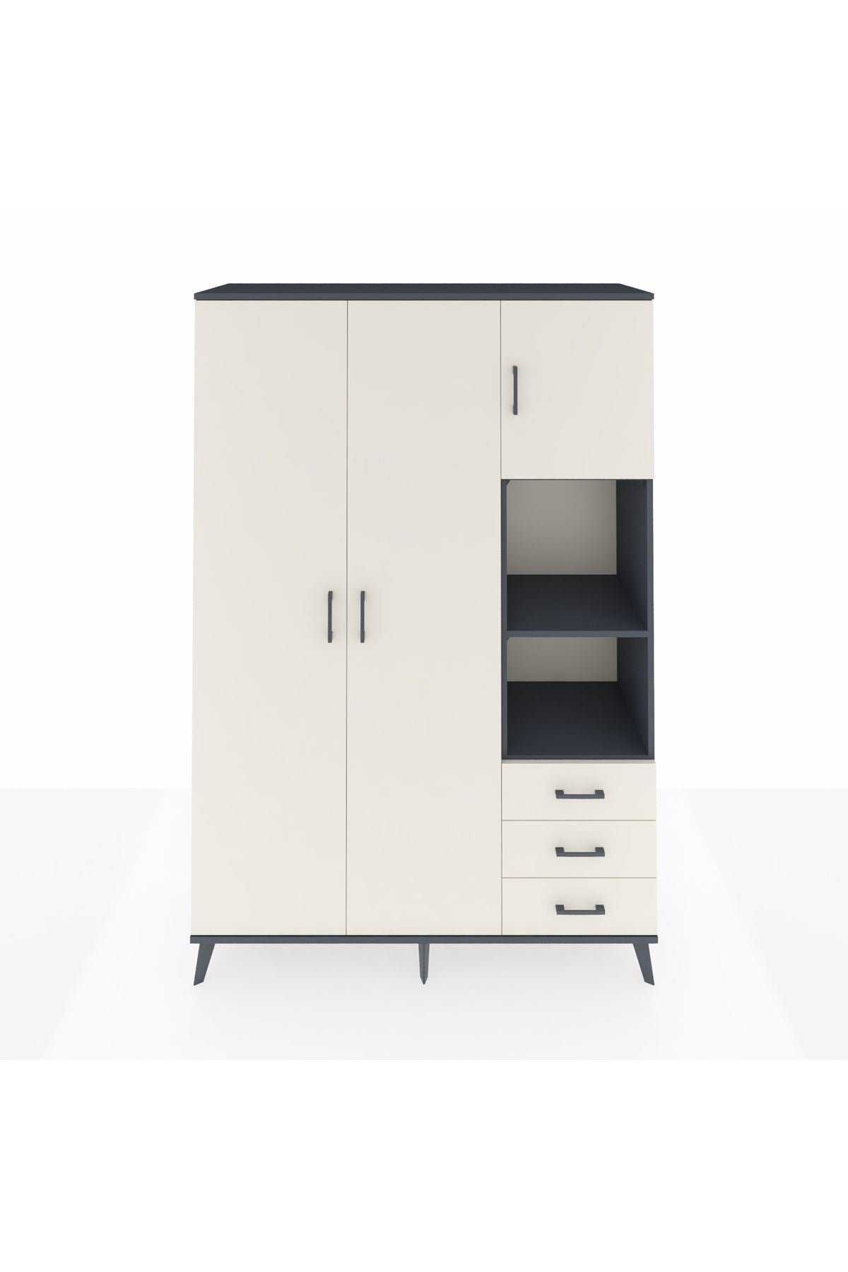 Hyperion Dolap 5 Raflı 3 Çekmeceli Tek Askılı 132x44x195 Antrasit-Aytaşı/Aytaşı