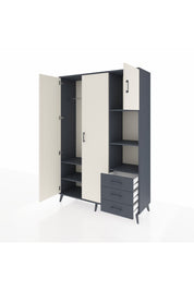 Hyperion Dolap 5 Raflı 3 Çekmeceli Tek Askılı 132x44x195 Antrasit-Aytaşı/Antrasit