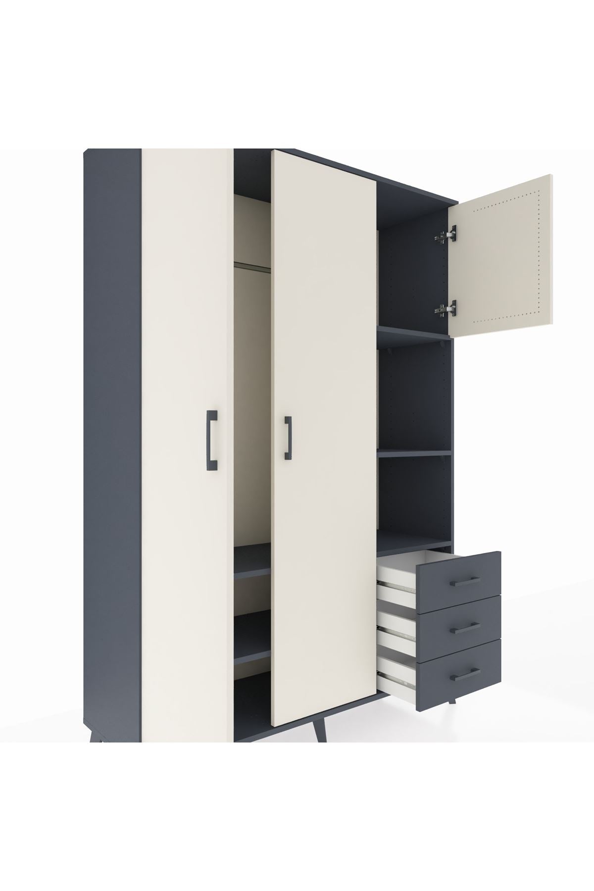 Hyperion Dolap 5 Raflı 3 Çekmeceli Tek Askılı 132x44x195 Antrasit-Aytaşı/Antrasit