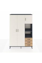 Hyperion Dolap 5 Raflı 3 Çekmeceli Tek Askılı 132x44x195 Antrasit-Aytaşı/Çam