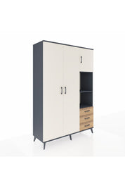 Hyperion Dolap 5 Raflı 3 Çekmeceli Tek Askılı 132x44x195 Antrasit-Aytaşı/Çam