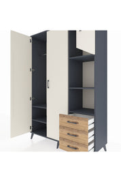 Hyperion Dolap 5 Raflı 3 Çekmeceli Tek Askılı 132x44x195 Antrasit-Aytaşı/Çam