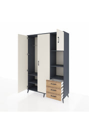 Hyperion Dolap 5 Raflı 3 Çekmeceli Tek Askılı 132x44x195 Antrasit-Aytaşı/Çam