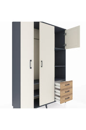 Hyperion Dolap 5 Raflı 3 Çekmeceli Tek Askılı 132x44x195 Antrasit-Aytaşı/Çam