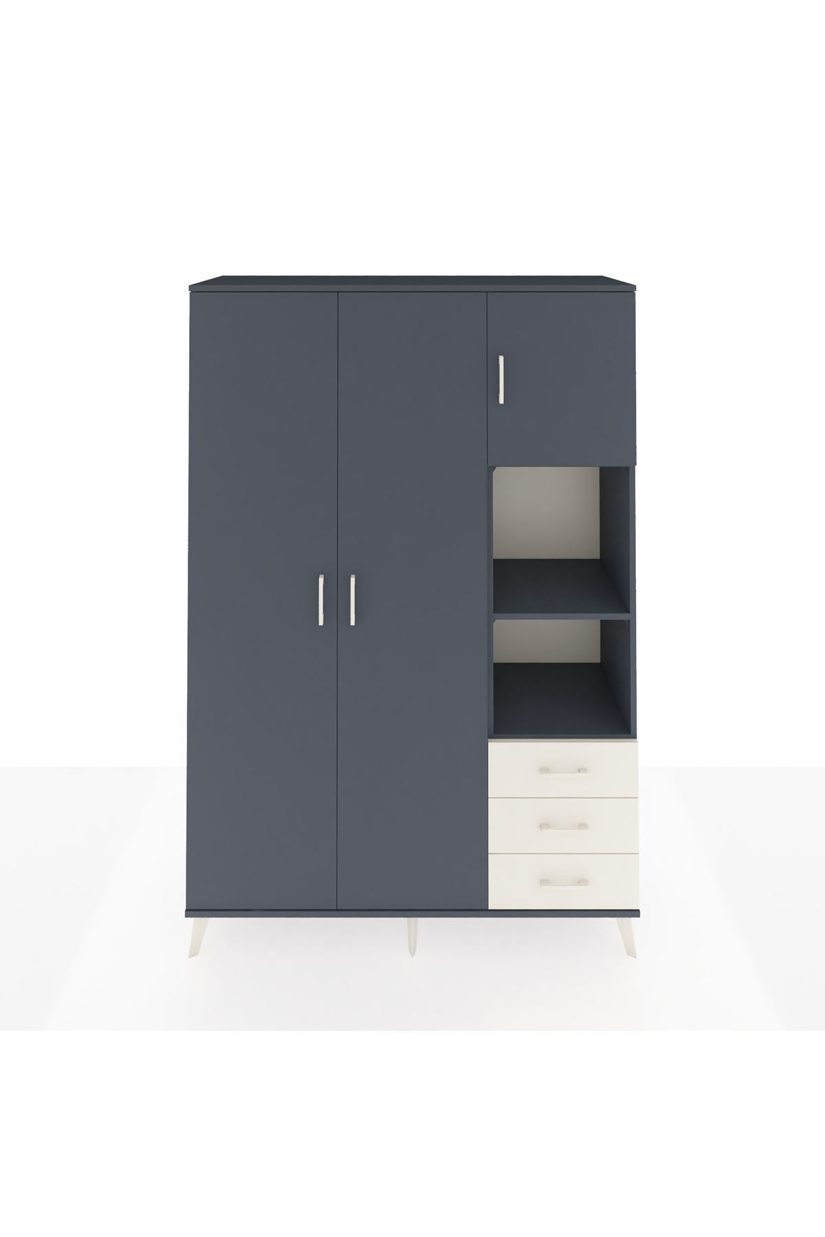 Hyperion Dolap 5 Raflı 3 Çekmeceli Tek Askılı 132x44x195 Antrasit-Antrasit/Aytaşı